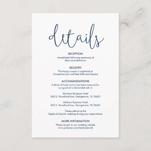 Carte D'accompagnement Magnifique Nos Mariages Détails Marine rustique mo (Devant)