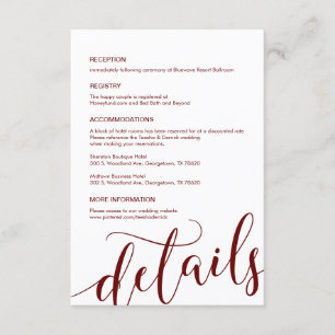 Carte D'accompagnement Magnifique, Script Bourgogne, Nos Détails Mariages