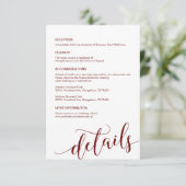 Carte D'accompagnement Magnifique Script Bourgogne, Nos Détails Mariages (Debout devant)