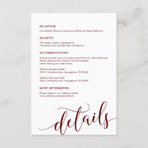 Carte D'accompagnement Magnifique Script Bourgogne, Nos Détails Mariages
