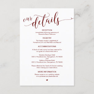 Carte D'accompagnement Magnifique, Script Bourgogne, Nos Détails Mariages