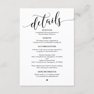 Carte D'accompagnement Magnifique, Script noir, Nos détails Mariages