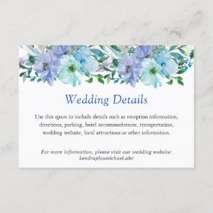 Carte D'accompagnement Magnifiques détails de mariage floraux bleu saphir