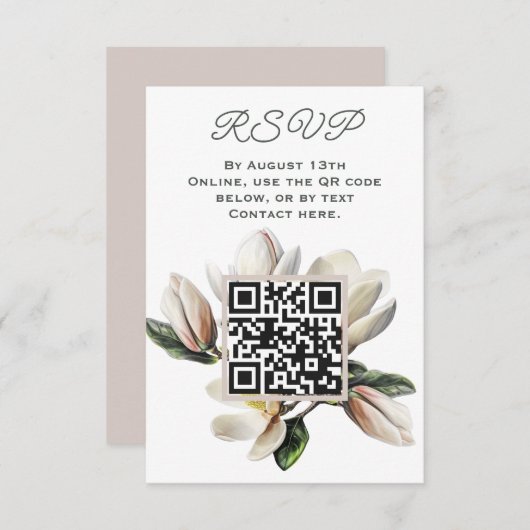 Carte D'accompagnement Magnolia Fleurs code RSVP QR (Devant / Derrière)