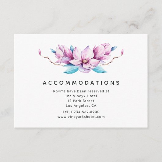 Carte D'accompagnement Magnolia Mariage Floral Hébergements (Devant)