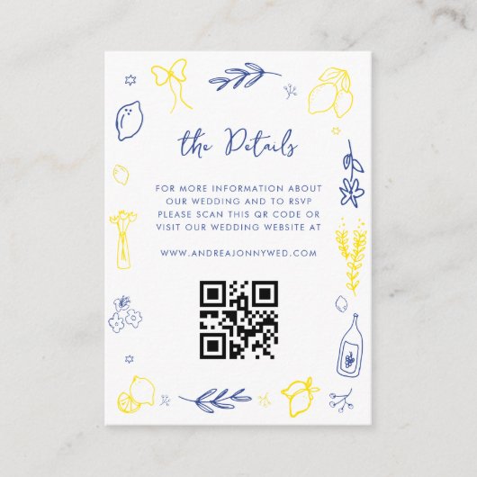 Carte D'accompagnement Main Drake Italy Lemon QR Code Détails du Mariage (Devant)