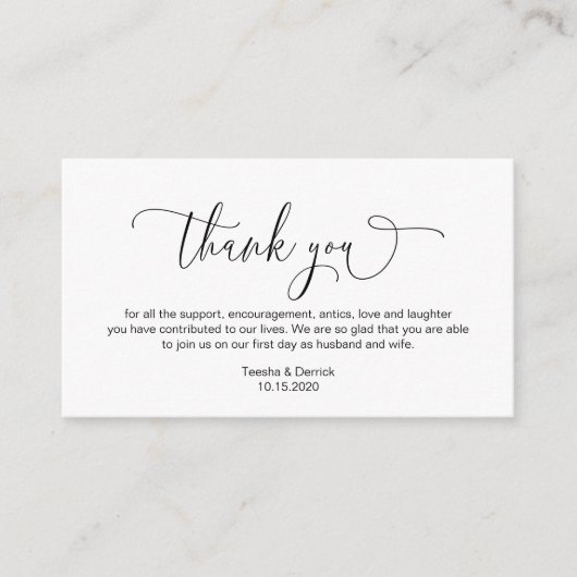 Carte D'accompagnement Main moderne Noir script, Merci Mariage (Devant)