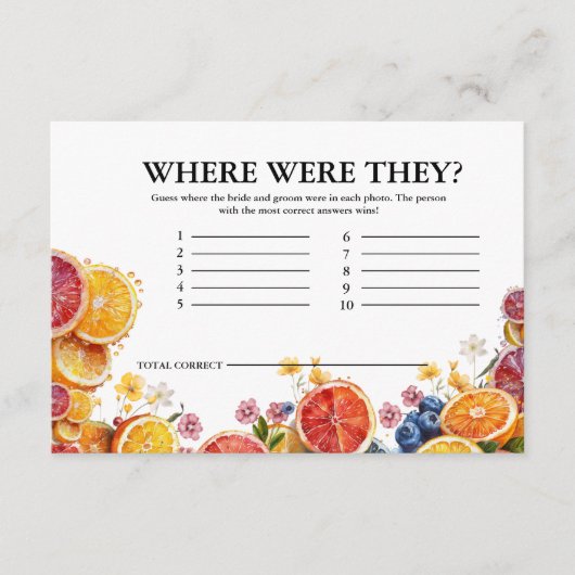 Carte D'accompagnement Main Squeeze Citrus où étaient-ils jeu nuptial (Devant)