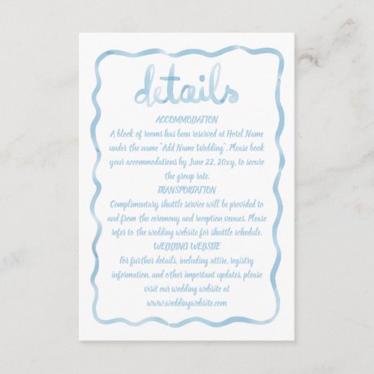 Carte D'accompagnement Main Whimsical Illustré Wavy Light Blue Frame (Devant)