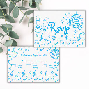 Carte D'accompagnement Main Whimsical tiré Doodle Blue Wedding RSVP