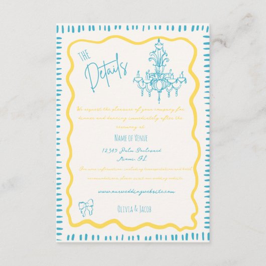 Carte D'accompagnement Main Whimsical Tirée Bleu Bow Wavy Détails du Mari (Devant)