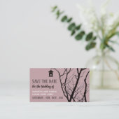 Carte D'accompagnement Maison d'oiseau élégante, Sauvegarder la date (Debout devant)