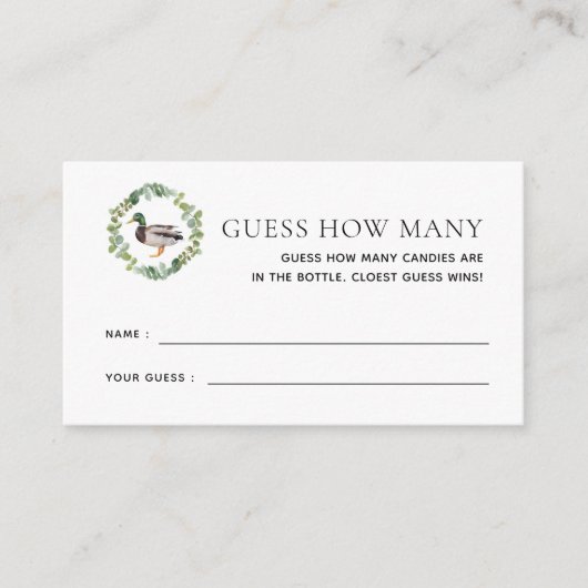 Carte D'accompagnement Mallard Duck Baby shower Devine Combien De Jeu (Devant)