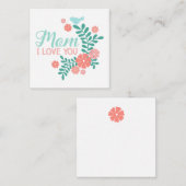 Carte D'accompagnement Maman je t'aime texte, fleurs roses, oiseaux bleus (Devant / Derrière)