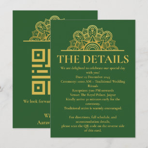 Carte D'accompagnement Mandala de mariage indien Deep Green & Gold