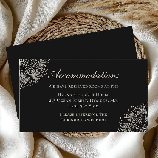 Carte D'accompagnement Mandala Indian Boho Black Wedding Accommodations