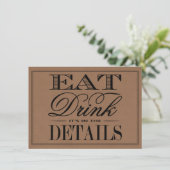 Carte D'accompagnement Manger, Boire & Être Marié Mariage Rustique Kraft (Debout devant)