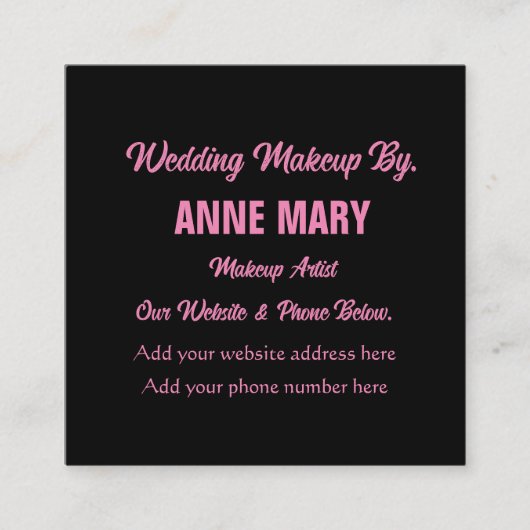 Carte D'accompagnement Maquillage Mariage rose pâle Nom de l'artiste (Devant)