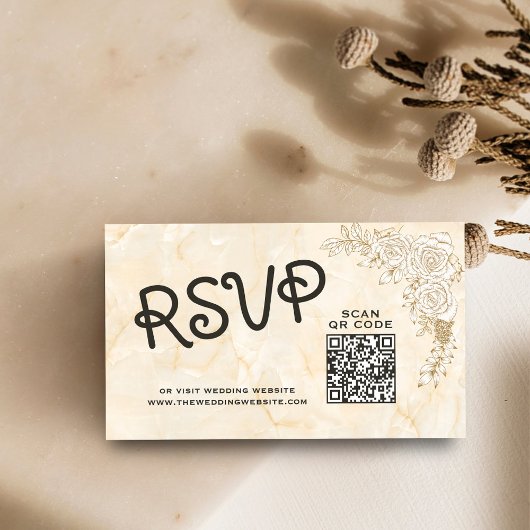 Carte D'accompagnement Marble Texture dentelle QR RSVP site Mariage musul