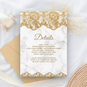 Carte D'accompagnement Marbre Blanc et Détail de Dentelle en Feuille d'Or