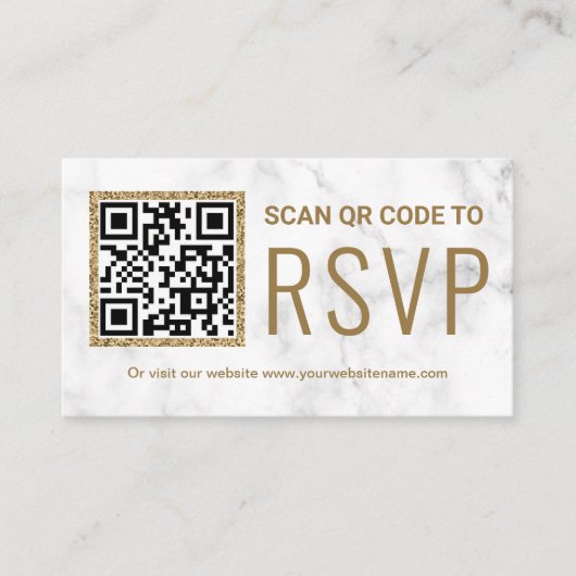 Carte D'accompagnement Marbre blanc Gold QR Code RSVP Mariage site Web (Devant)