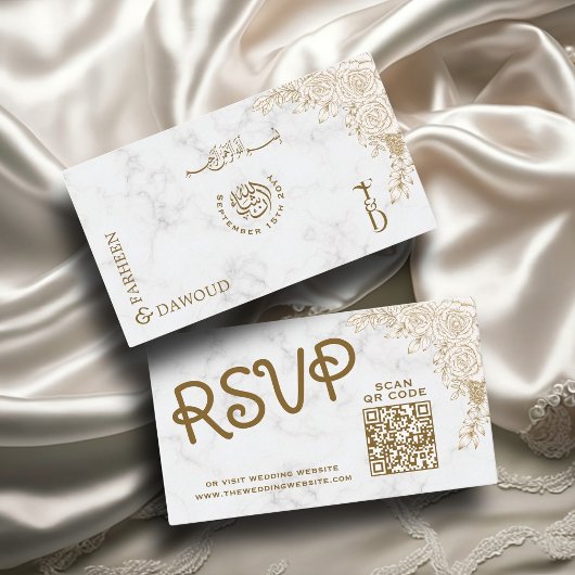 Carte D'accompagnement Marbre blanc Lace QR RSVP Musulman Mariage site We