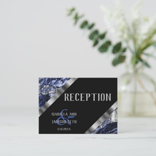 Carte D'accompagnement Marbre bleu foncé et argent - Réception (Debout devant)