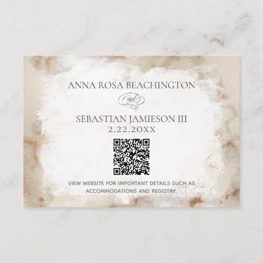 Carte D'accompagnement *~* Marbre QR code Website AR2 Wedding RSVP (Dos)