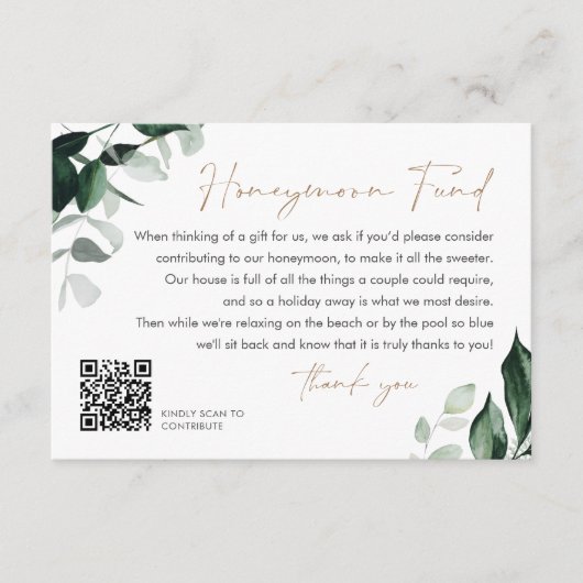 Carte D'accompagnement MAREE Green Mariage Honeymoon Fund QR Code (Devant)