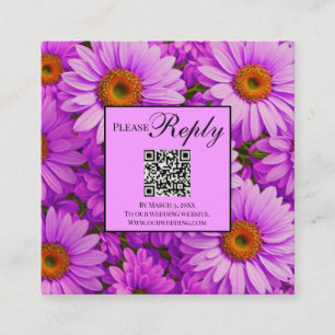 Carte D'accompagnement Marguerite rose fleurie magenta violet code QR