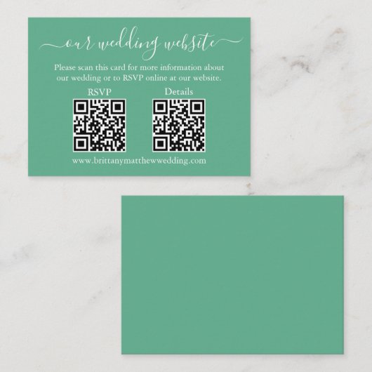 Carte D'accompagnement Mariage 2 QR RSVP Détails Neo Mint Green (Devant / Derrière)