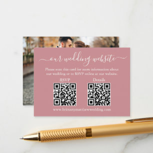 Carte D'accompagnement Mariage 2 QR RSVP Détails Photo Dusty Rose