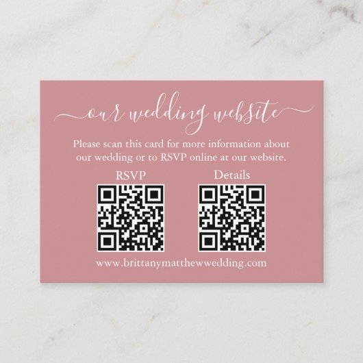 Carte D'accompagnement Mariage 2 QR RSVP Détails Photo Dusty Rose (Devant)