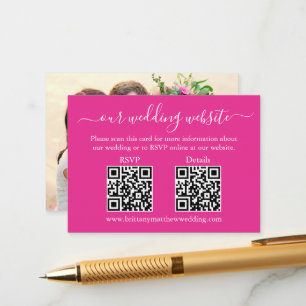 Carte D'accompagnement Mariage 2 QR RSVP Détails Photo Rose chaud