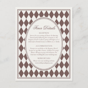 Carte D'accompagnement Mariage à carreaux Harlequin marron avec détails r