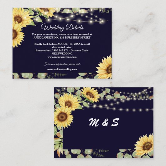 Carte D'accompagnement Mariage à cordes Eucalyptus de tournesol bleu (Devant / Derrière)