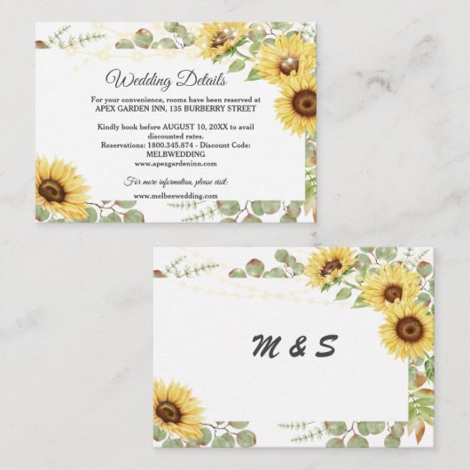 Carte D'accompagnement Mariage à cordes Eucalyptus de tournesol vert (Devant / Derrière)