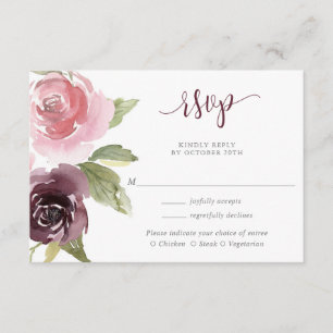 Carte D'accompagnement mariage à l'aquarelle rose-rousse rose-bleu RSVP