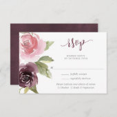 Carte D'accompagnement mariage à l'aquarelle rose-rousse rose-bleu RSVP (Devant / Derrière)