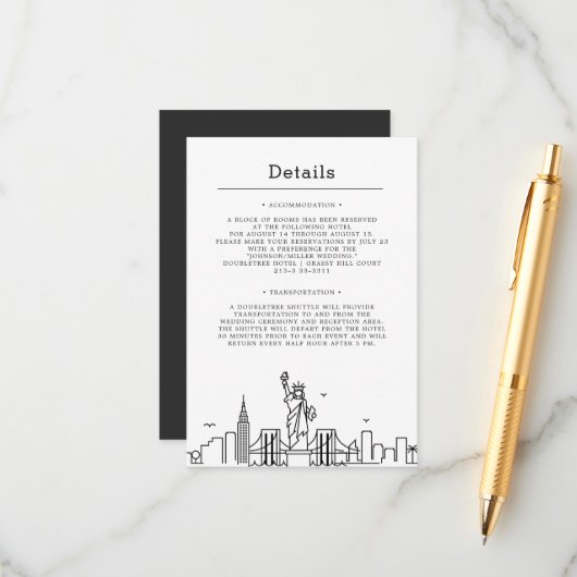 Carte D'accompagnement Mariage à New York | Informations sur les détails  (Devant/Arrière en situation)