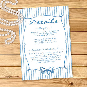 Carte D'accompagnement Mariage à rayures avec nœud bleu aquarelle fantais