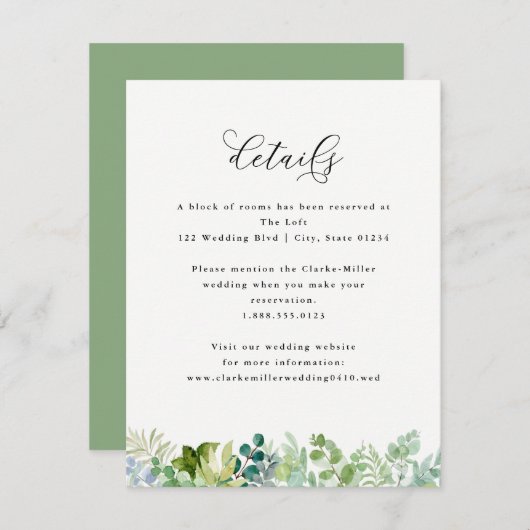 Carte D'accompagnement Mariage-Aquarelle Détails sur la verdure et le feu (Devant / Derrière)