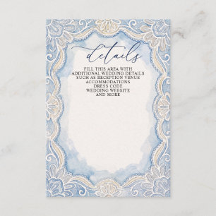 Carte D'accompagnement Mariage Argent Vieilli Dentelle Bleu Poussiéreux I