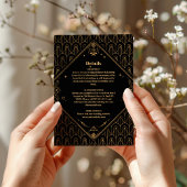 Carte D'accompagnement Mariage Art Déco Géométrique Elégant Or Noir