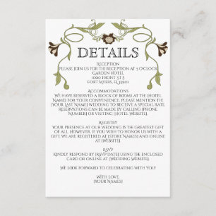 Carte D'accompagnement Mariage Art Nouveau Floral Vintage Brun Espresso