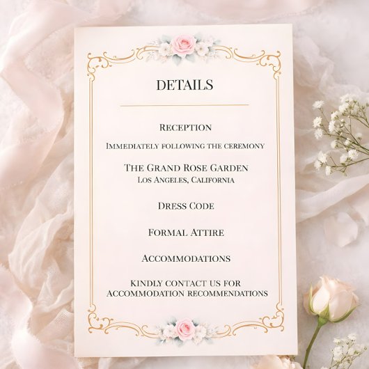Carte D'accompagnement Mariage au style Rococo Blush