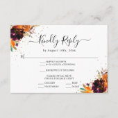 Carte D'accompagnement Mariage Automnal Fleurs Dorées Pailletées Orange B (Devant)