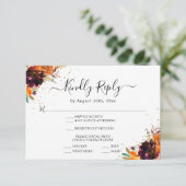 Carte D'accompagnement Mariage Automnal Fleurs Dorées Pailletées Orange B (Debout devant)