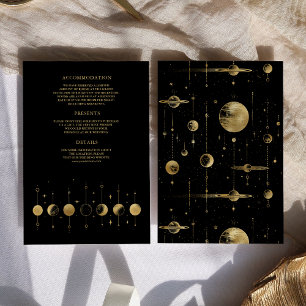 Carte D'accompagnement Mariage aux phases de lune en or noir céleste