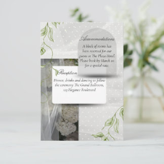 Carte D'accompagnement Mariage avec verdure et pois blancs